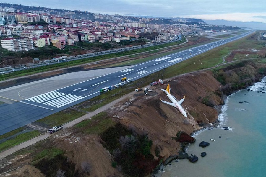 Самолёт Pegasus Airlines после посадки едва не съехал в море (Видео)